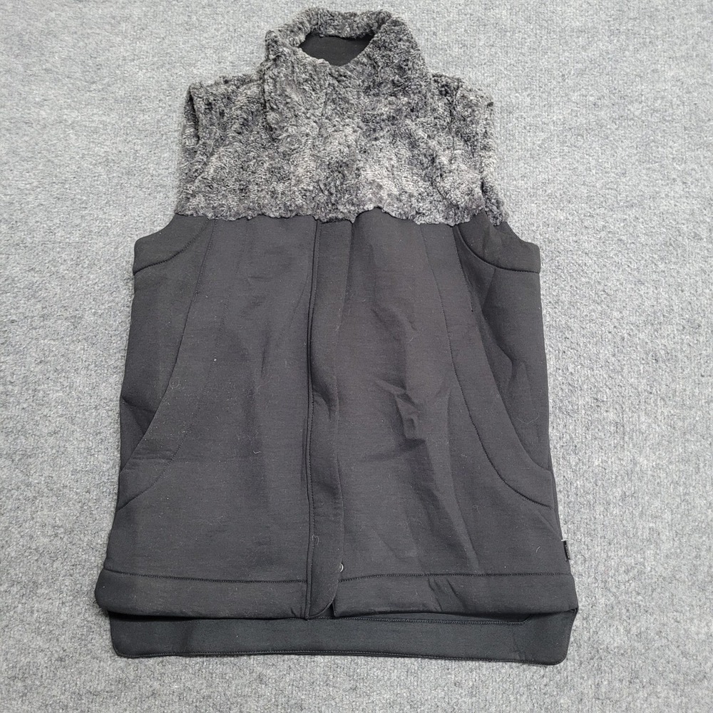 The North Face Vest Womens Size M Black Grey Faux Fur Trim Full Zip Outdoor Gear